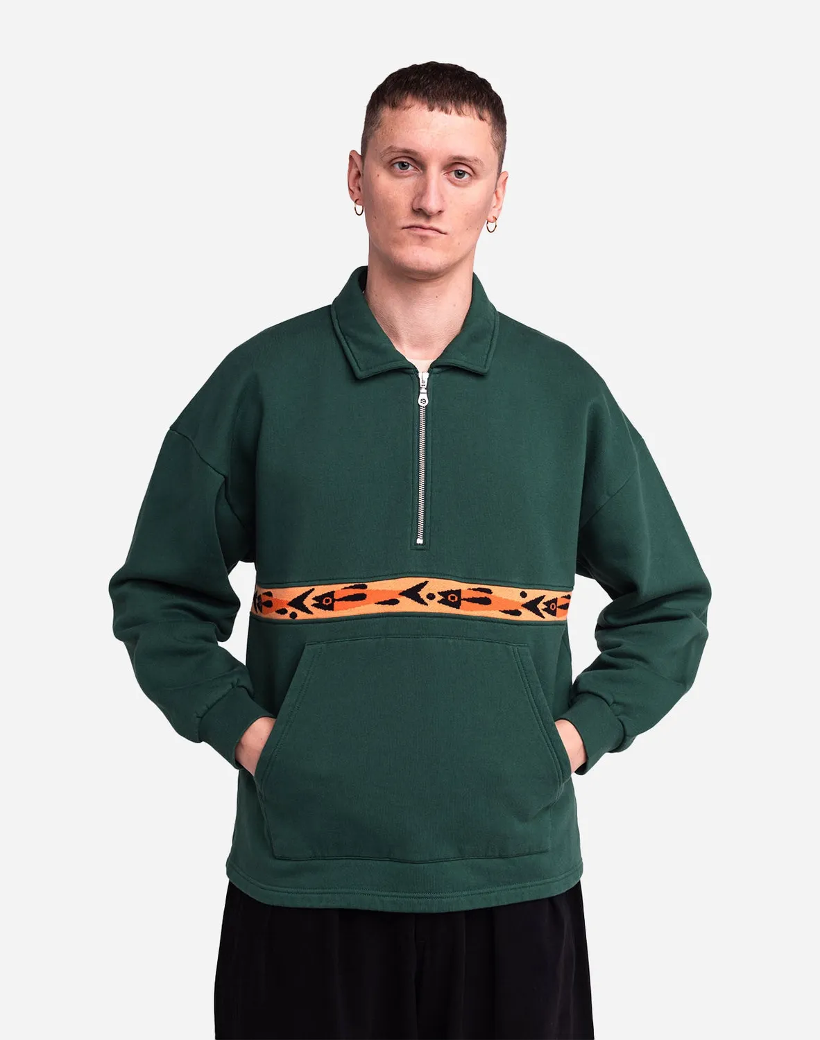 Olow Manso Fishes sweat vert forêt col chemise