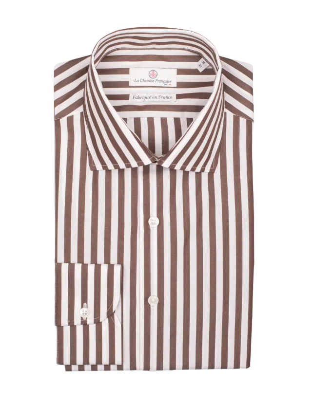 La Chemise Française Rayure Chocolat 7mm chemise homme col italien