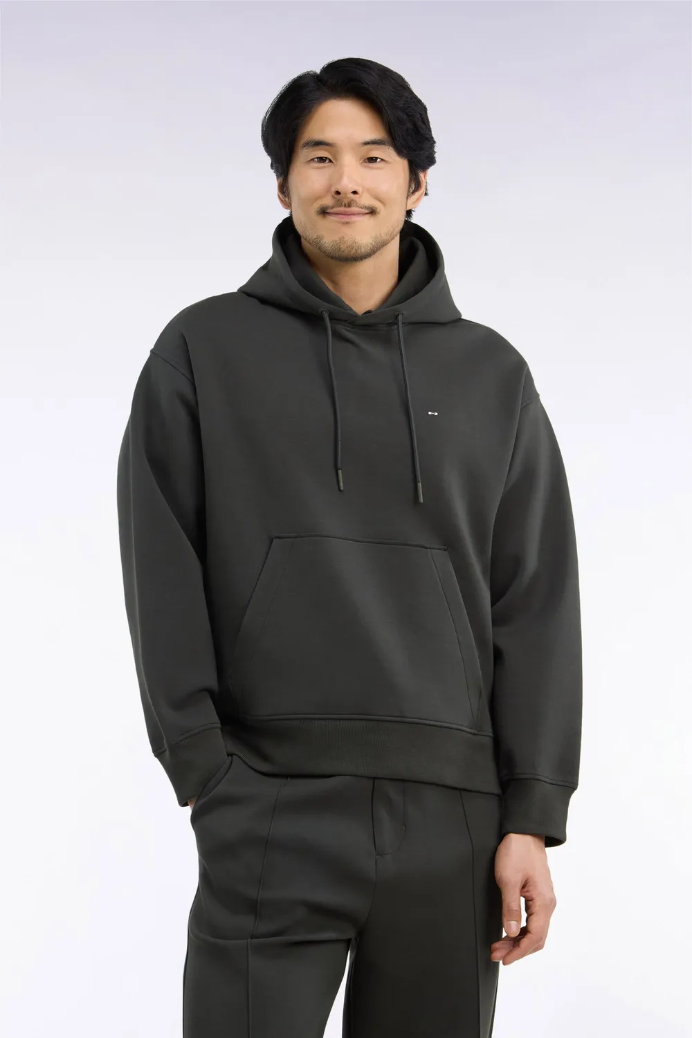 Eden Park sweat capuche interlock kaki loose unisexe