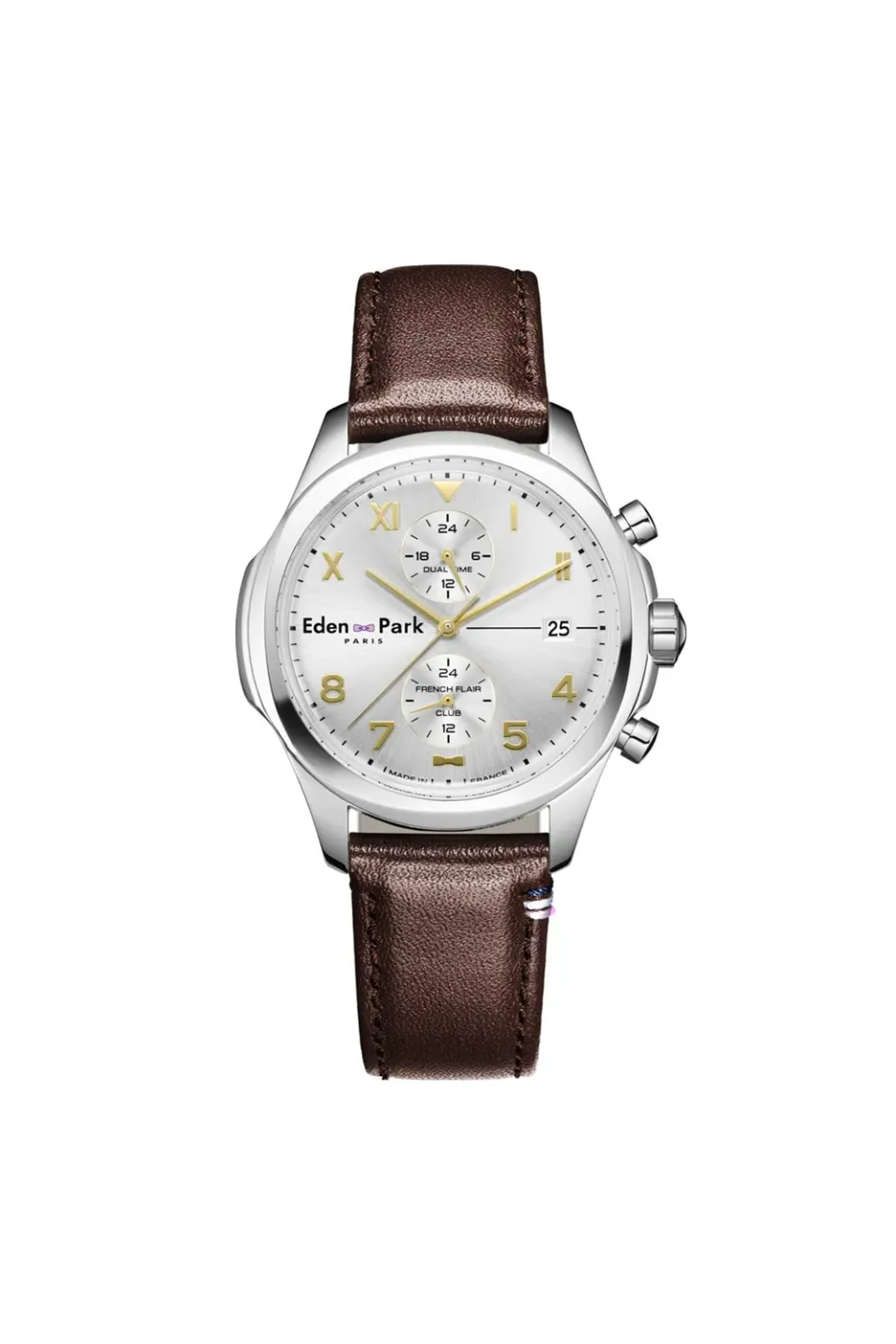 Eden Park French Flair Club Dual Time montre cuir brun
