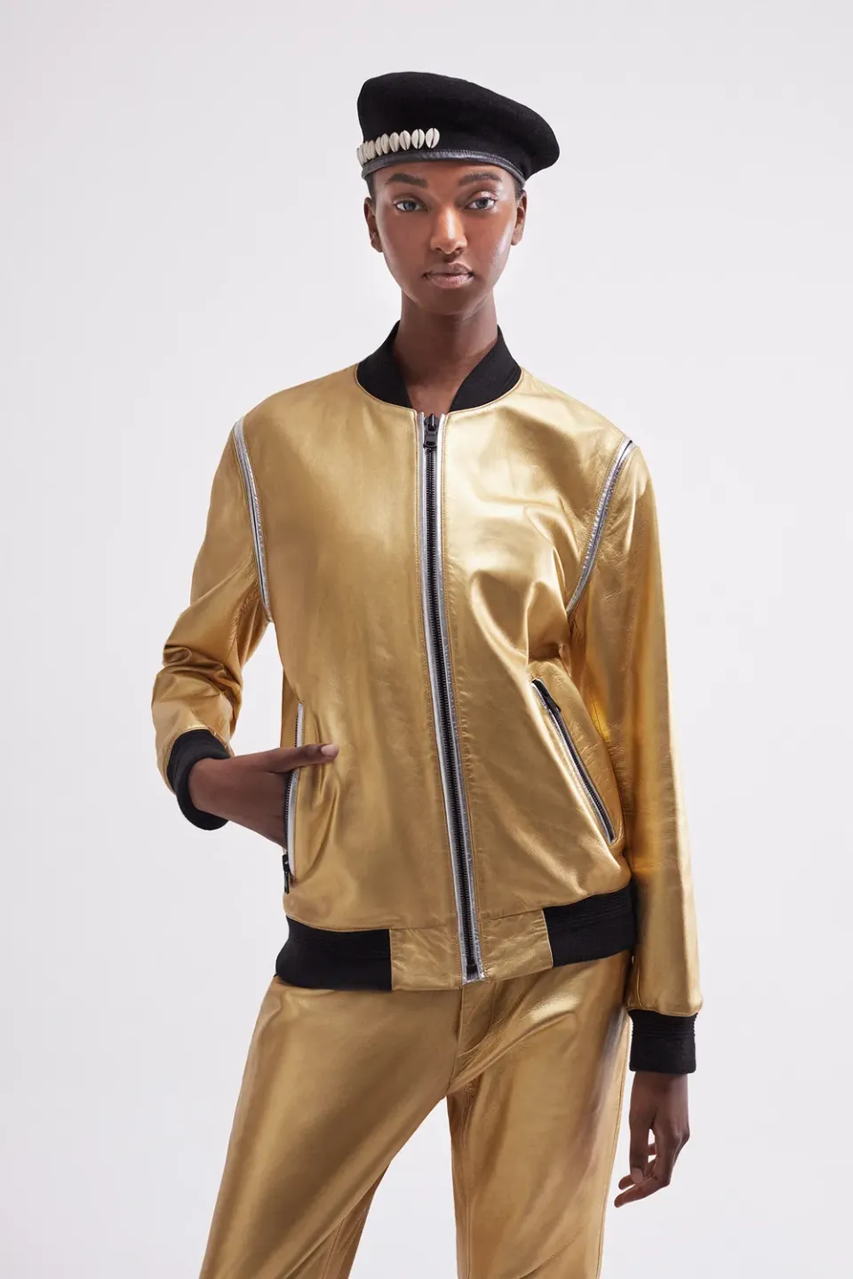 French Deal Essentiel veste cuir agneau doré