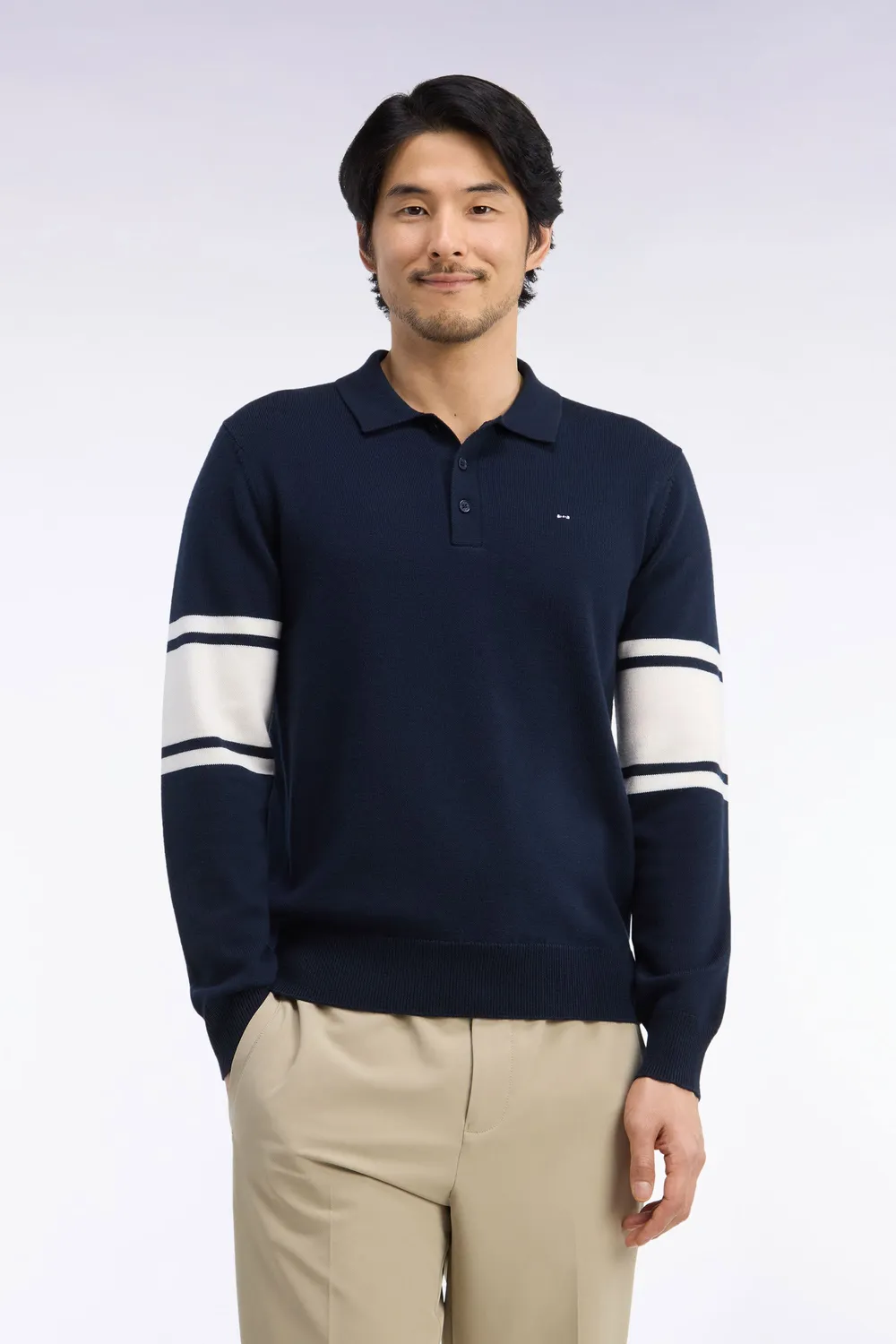 Eden Park Pull col polo laine mérinos marine homme