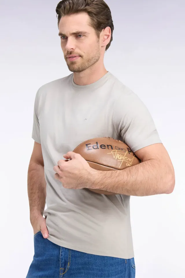Eden Park t-shirt coton gris col rond manches courtes coupe droite