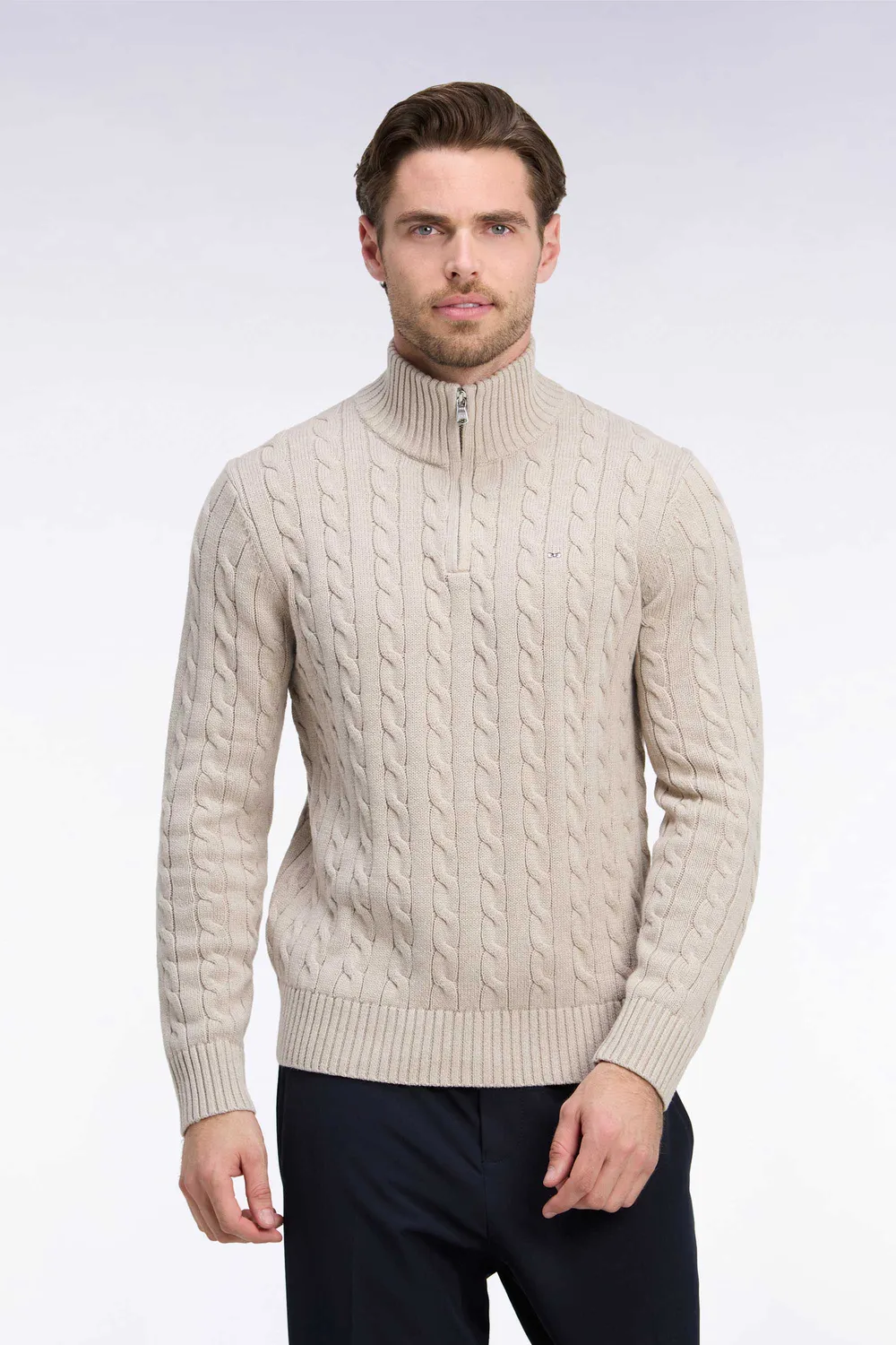 Eden Park pull torsades col camionneur beige coupe droite