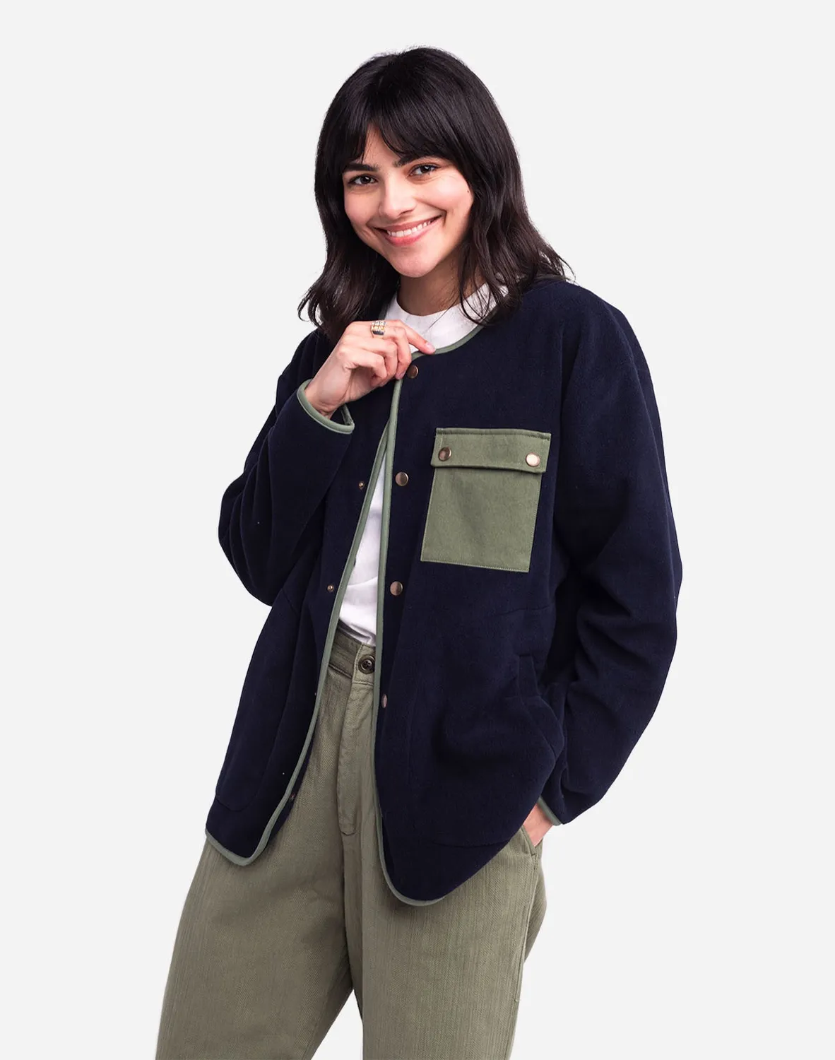 OLOW Okina sweat boutonné bleu marine recyclé