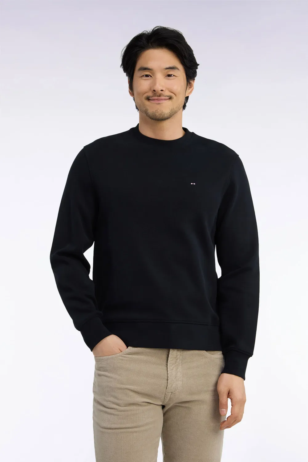 Eden Park sweat col rond molleton noir coupe droite