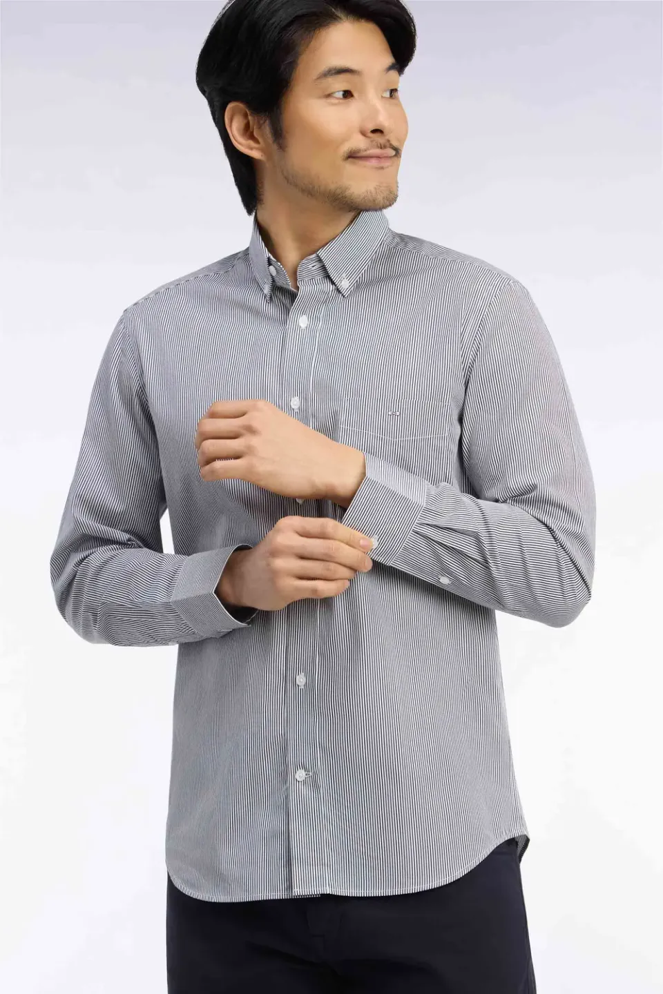 Eden Park chemise coton blanc rayures marine coupe droite