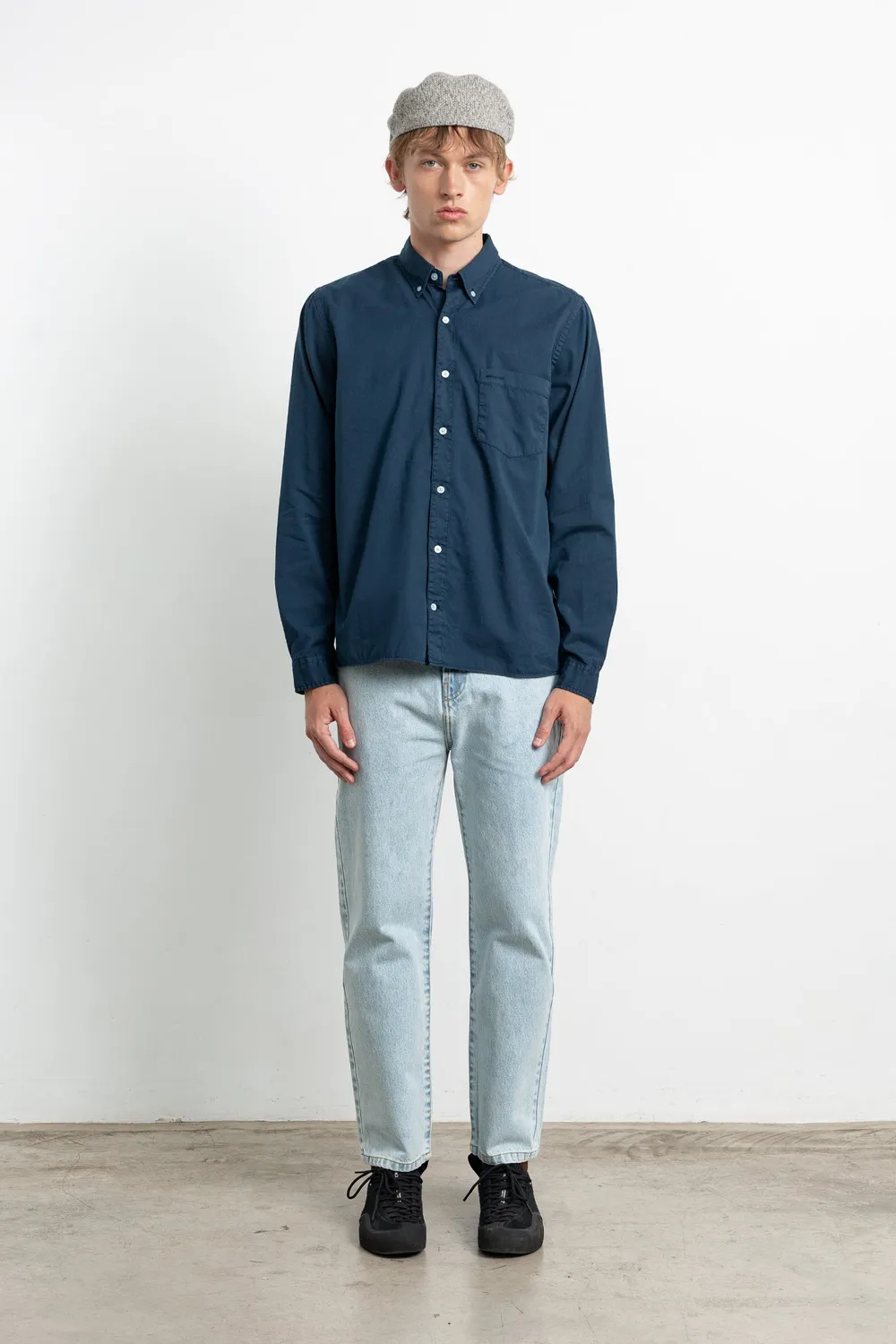 Edmmond Studios Mini Logo Shirt Plain Navy chemise bleu marine