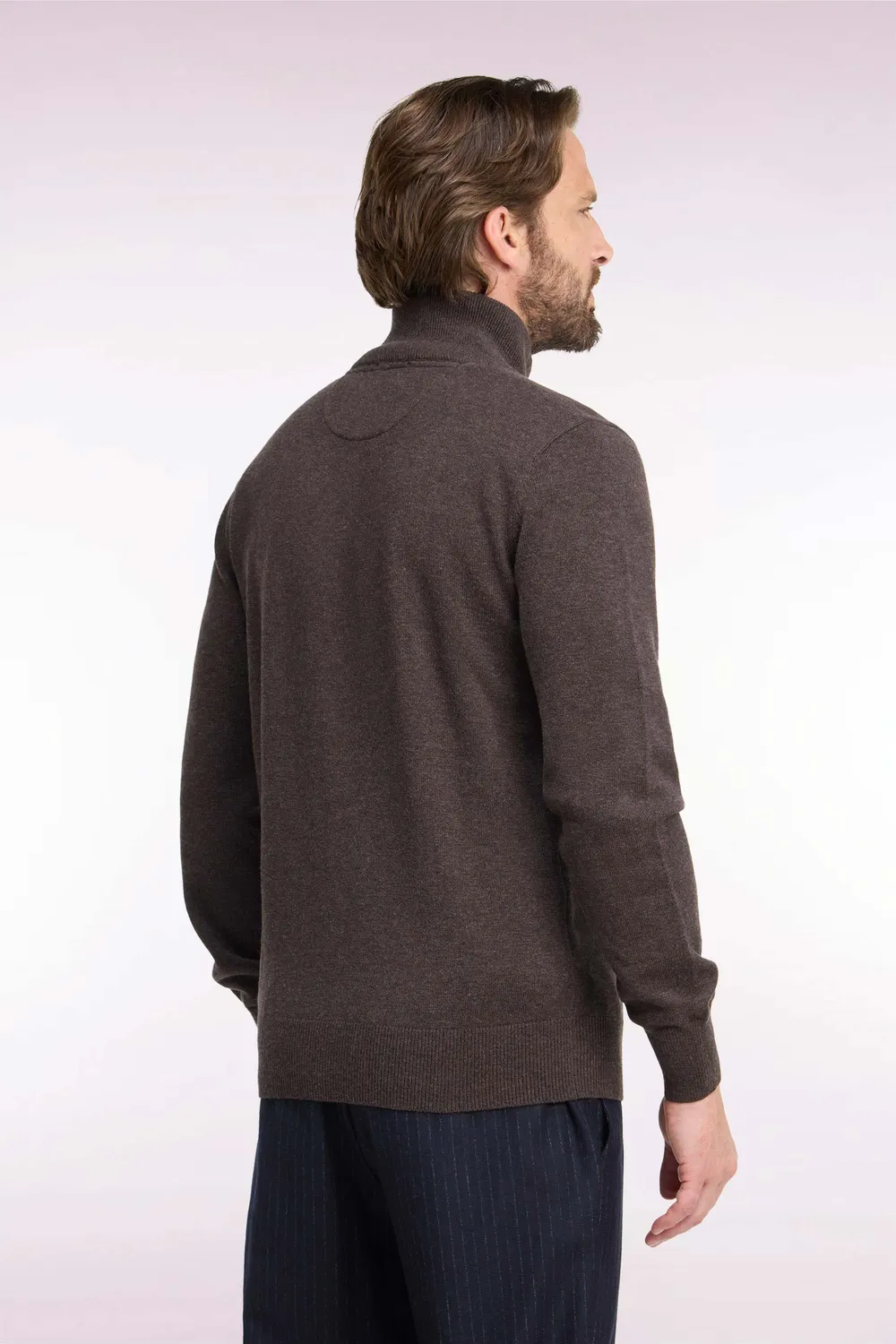 Eden Park cardigan zippé marron laine coton