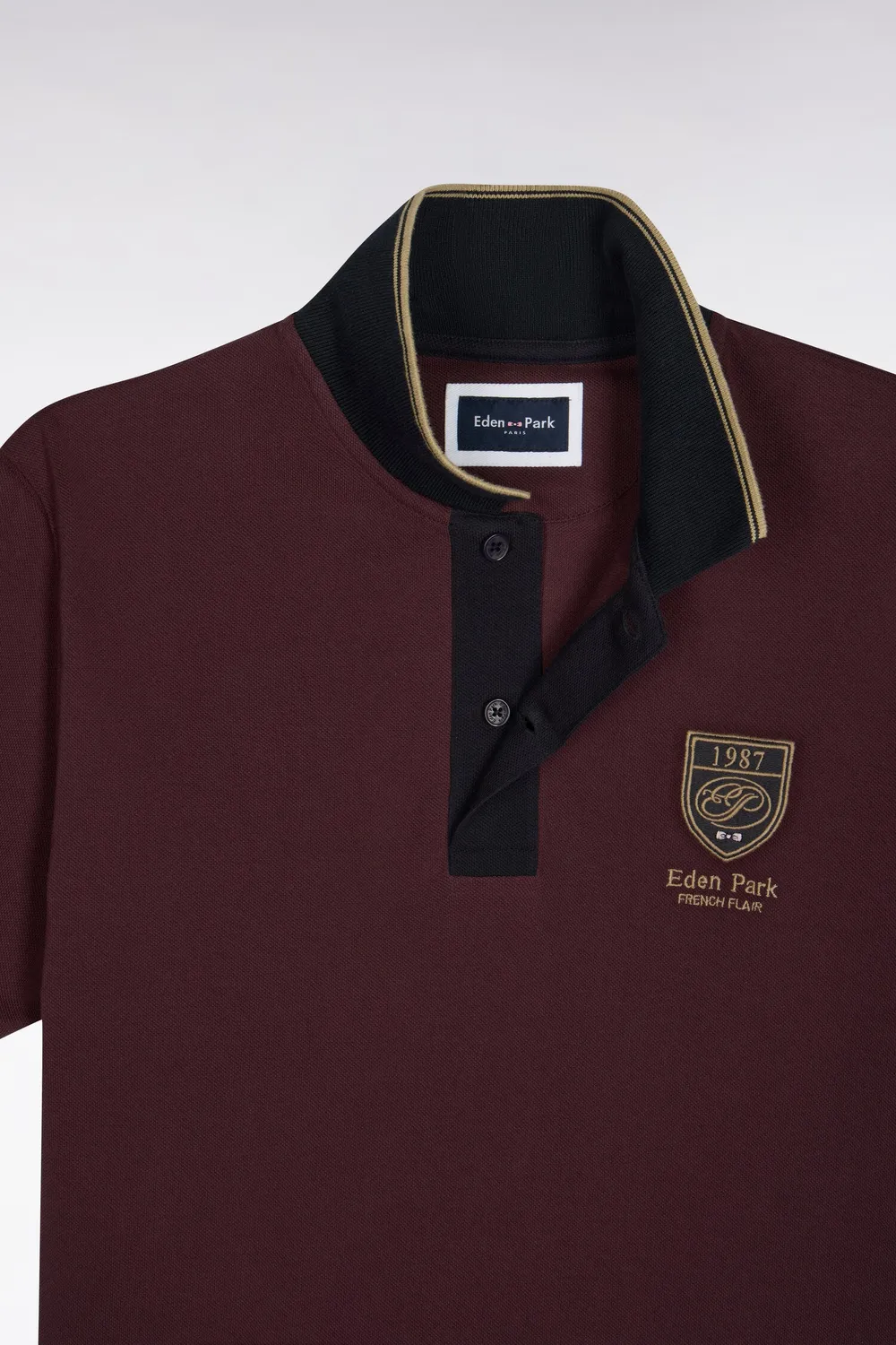 Eden Park Polo manches courtes piqué coton bordeaux écusson