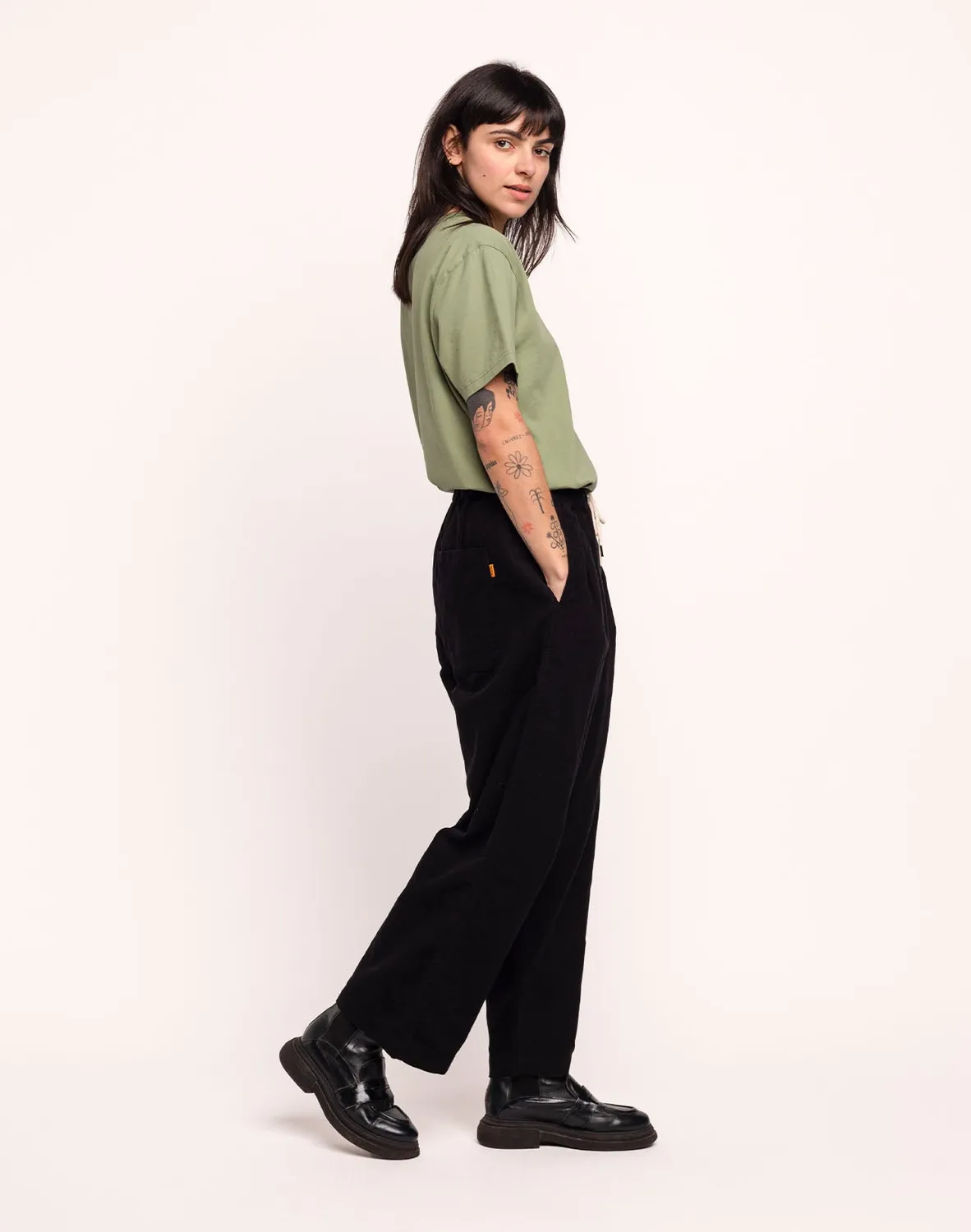 Olow Bruce pantalon large noir coton