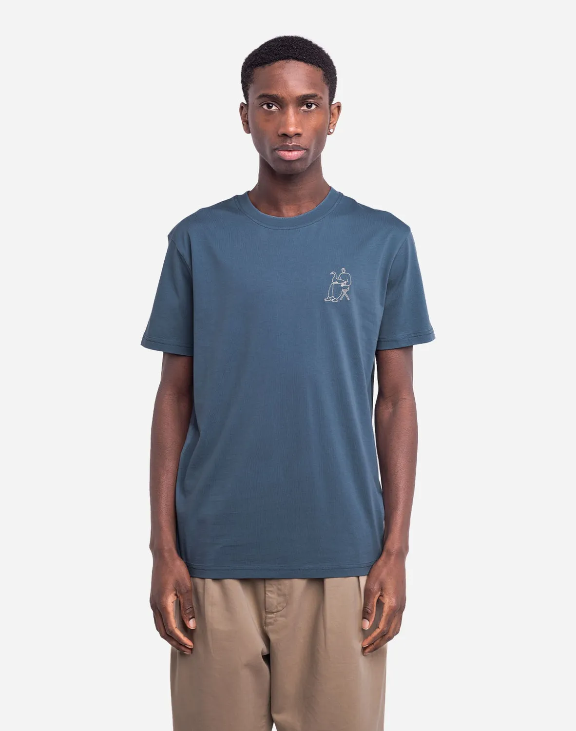 OLOW Goose t-shirt bleu acier coton bio brodé