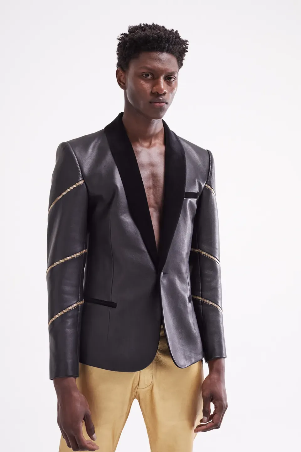 French Deal Ashanti veste cuir agneau zip doré