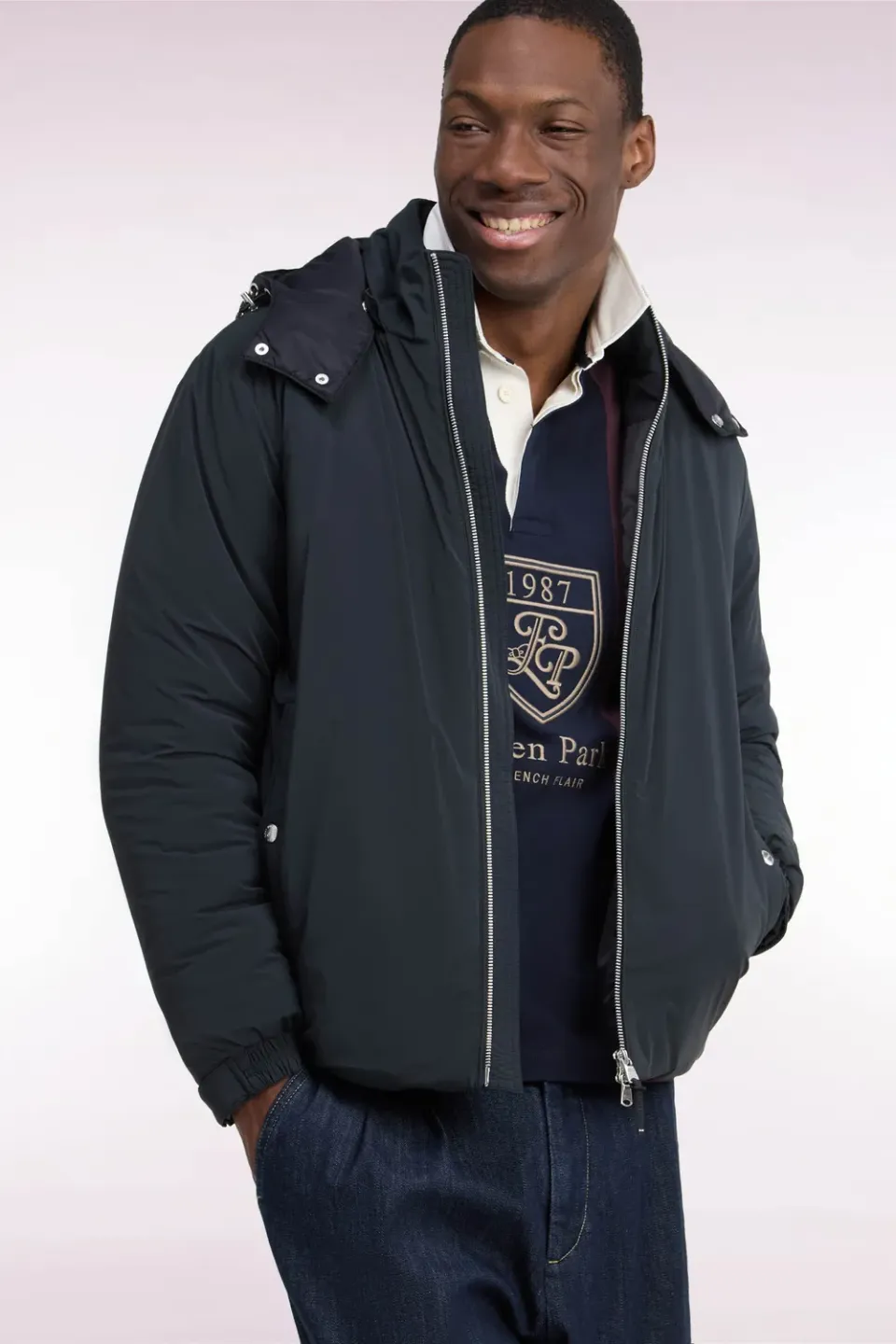Eden Park doudoune nylon noir capuche amovible