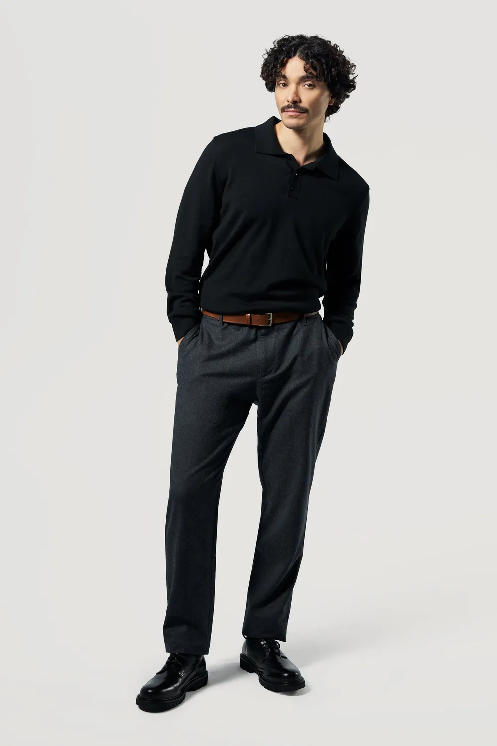 Loom pull col polo homme noir coton bio laine mérinos