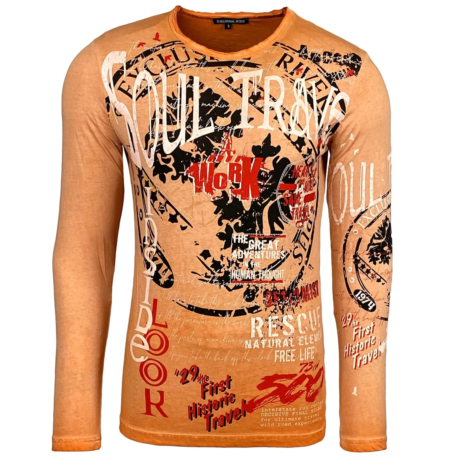 Subliminal Mode BX704 t-shirt homme manches longues blanc délavé
