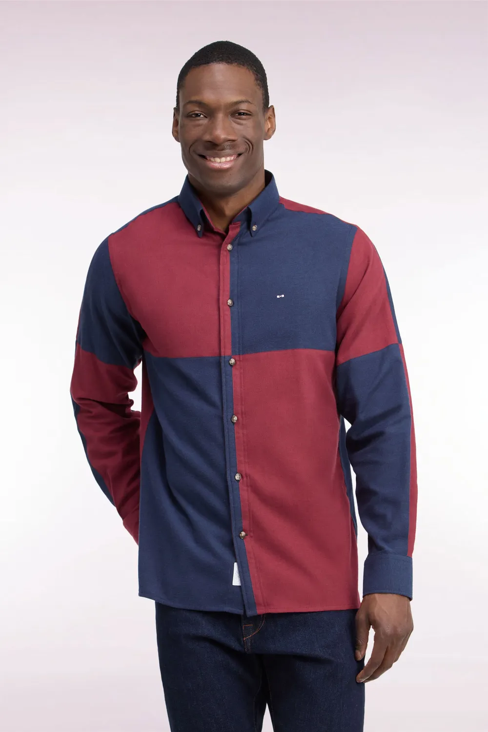 Eden Park Chemise Coton Marine Bordeaux Motif Cadrans Droite