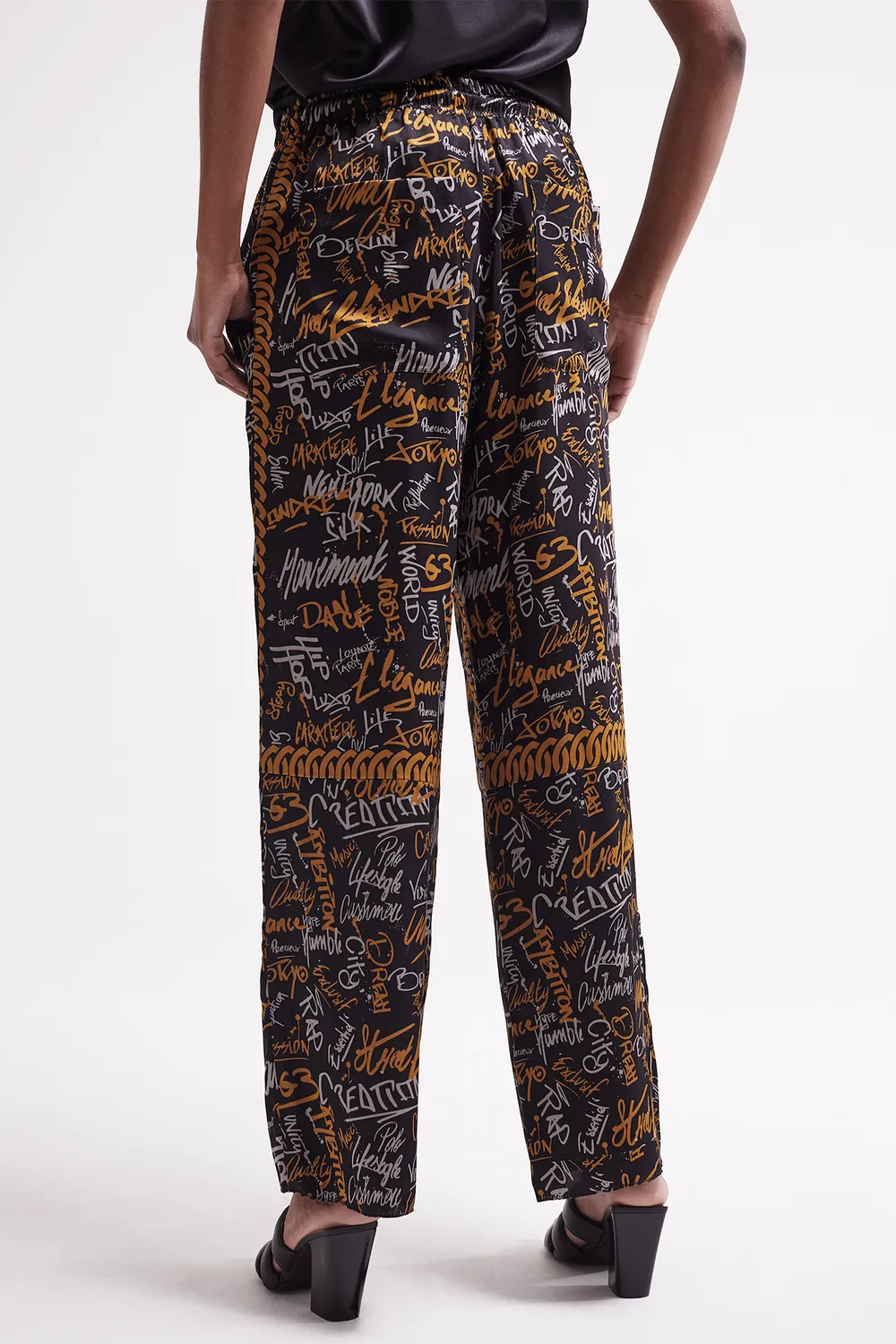 French Deal Move Graffiti pantalon satin de soie