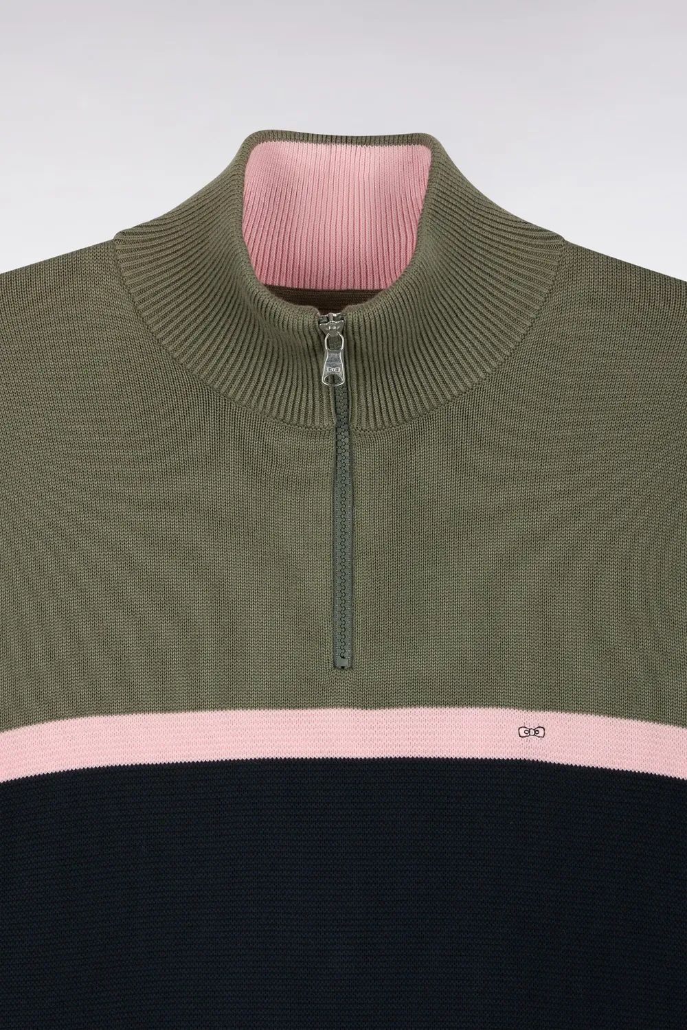 Eden Park Tricolore pull homme vert olive col camionneur