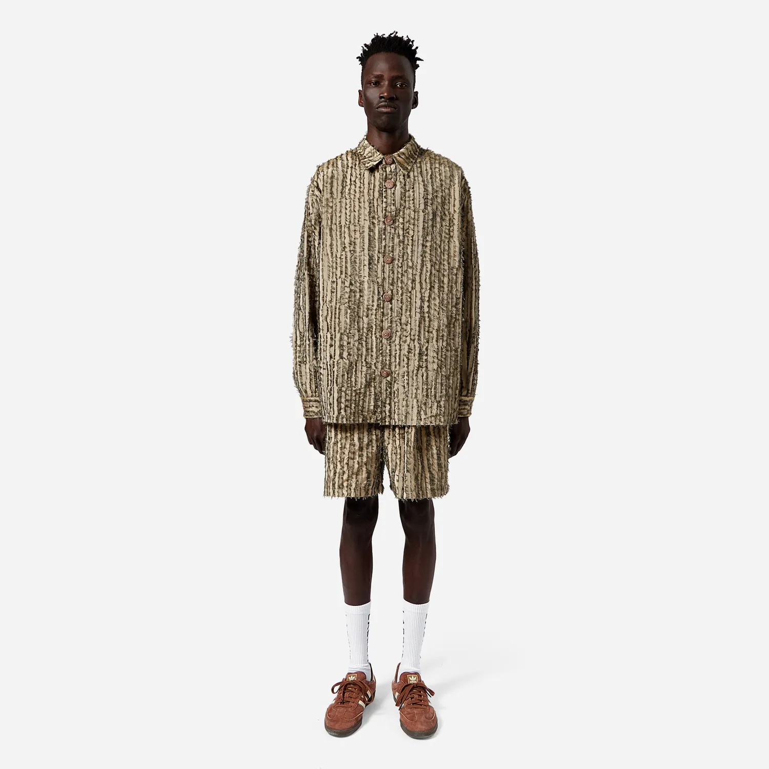 Labrum Olive Frayed Striped chemise kaki rayée jacquard