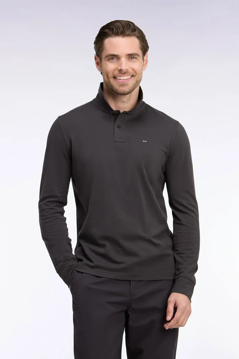 Eden Park polo manches longues pima marron droit