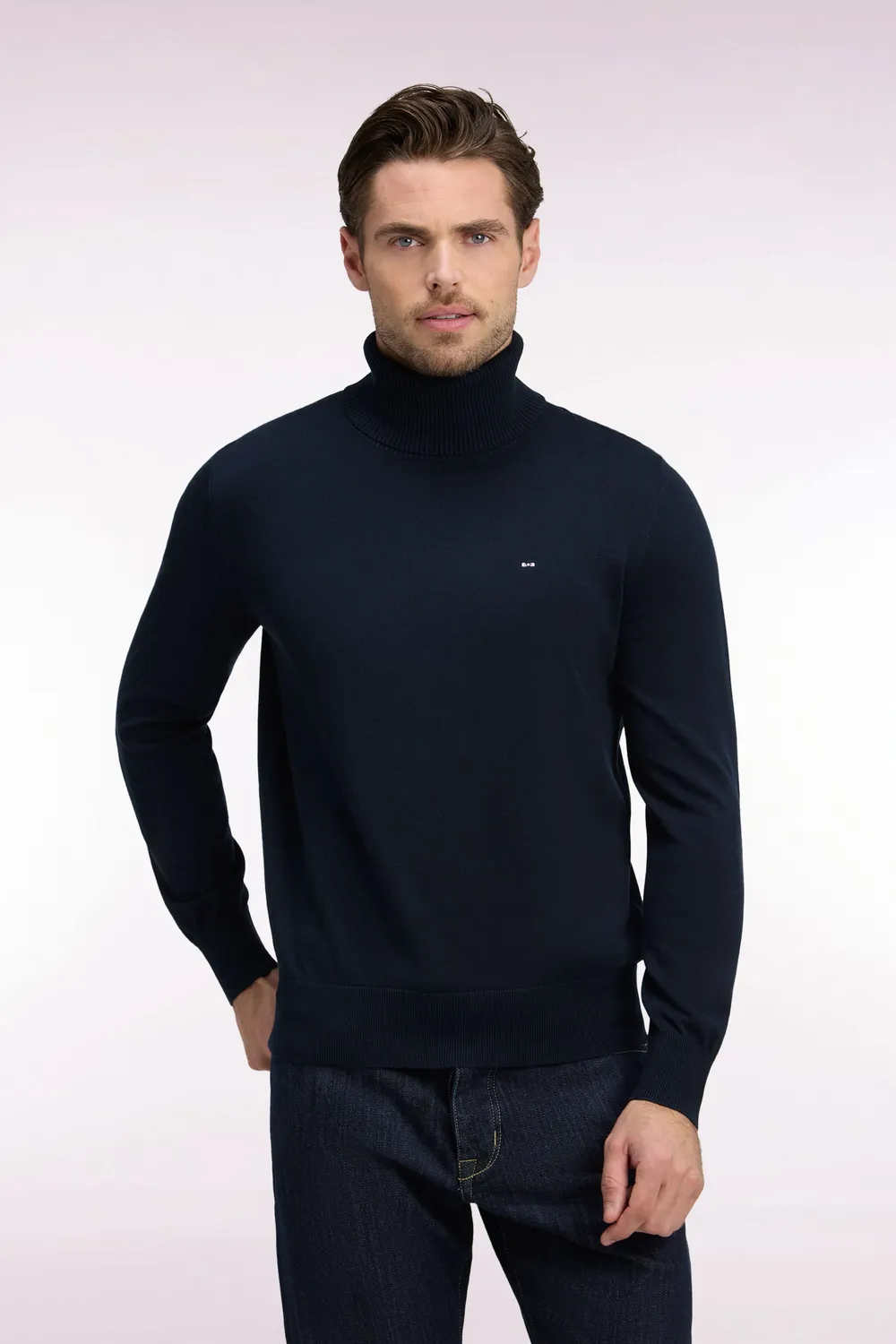 Eden Park Après Match pull col roulé marine coton viscose
