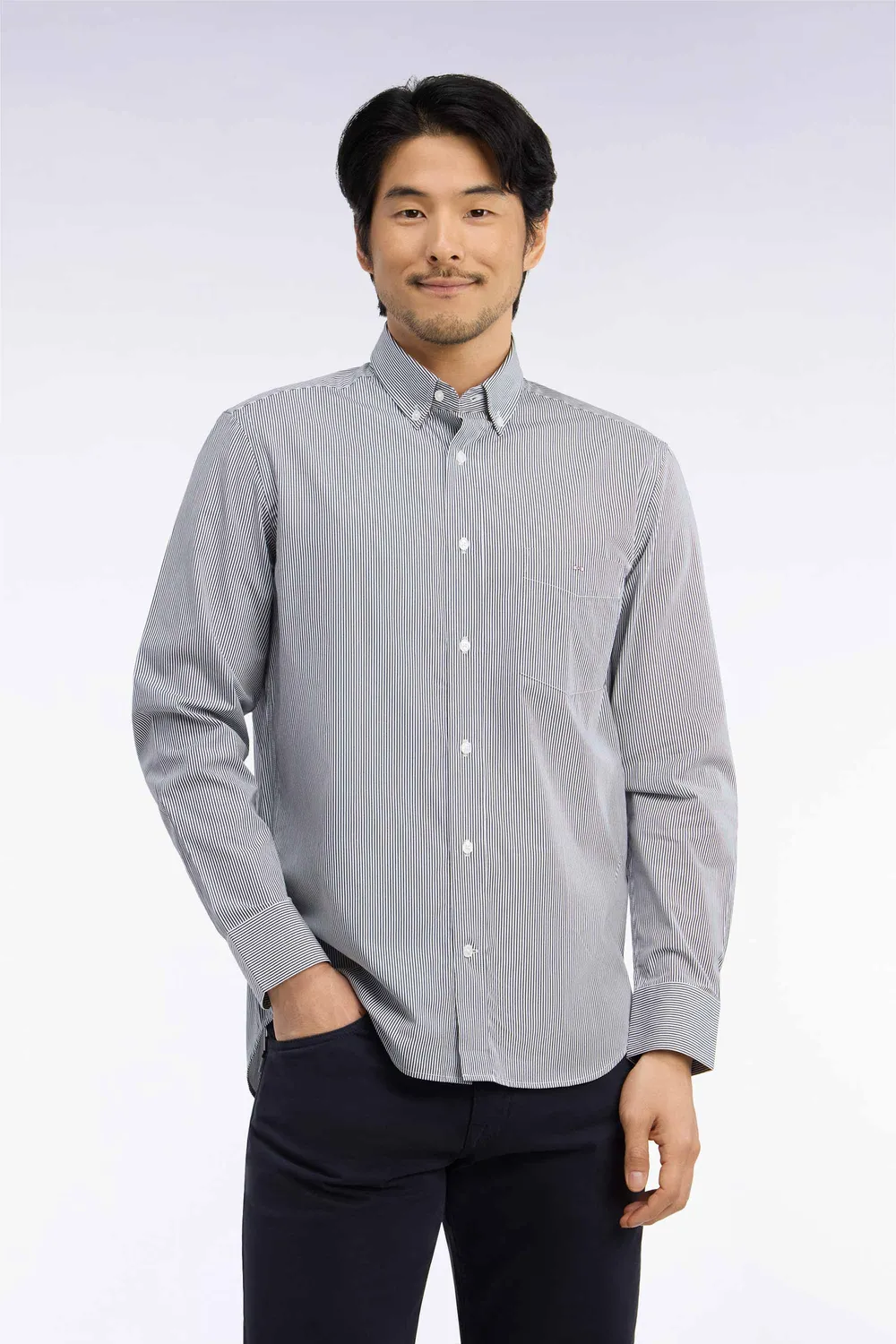 Eden Park chemise coton blanc rayures marine coupe droite