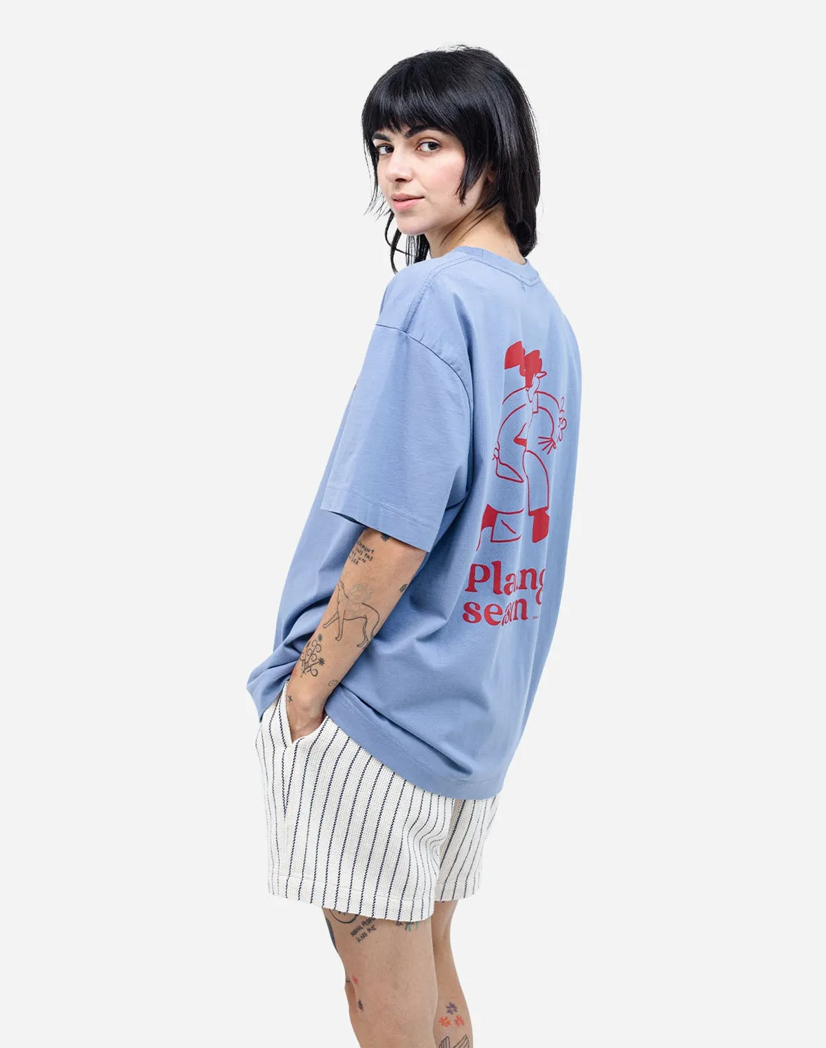 OLOW Planting t-shirt bleu azur coton bio ample