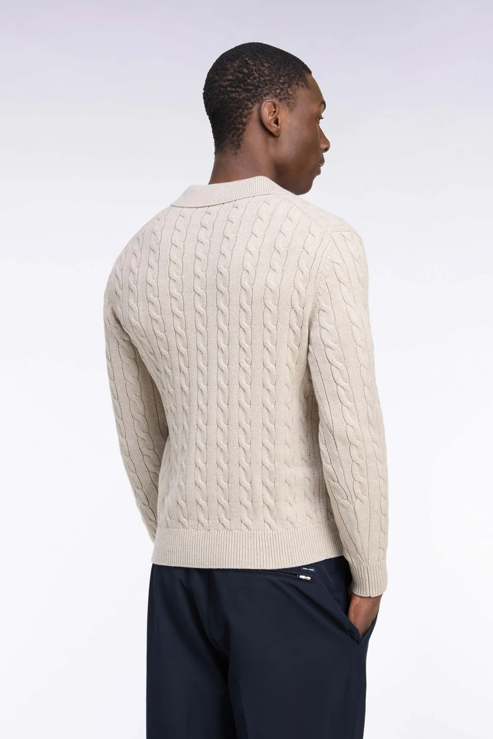 Eden Park pull torsades beige coton homme col maillot