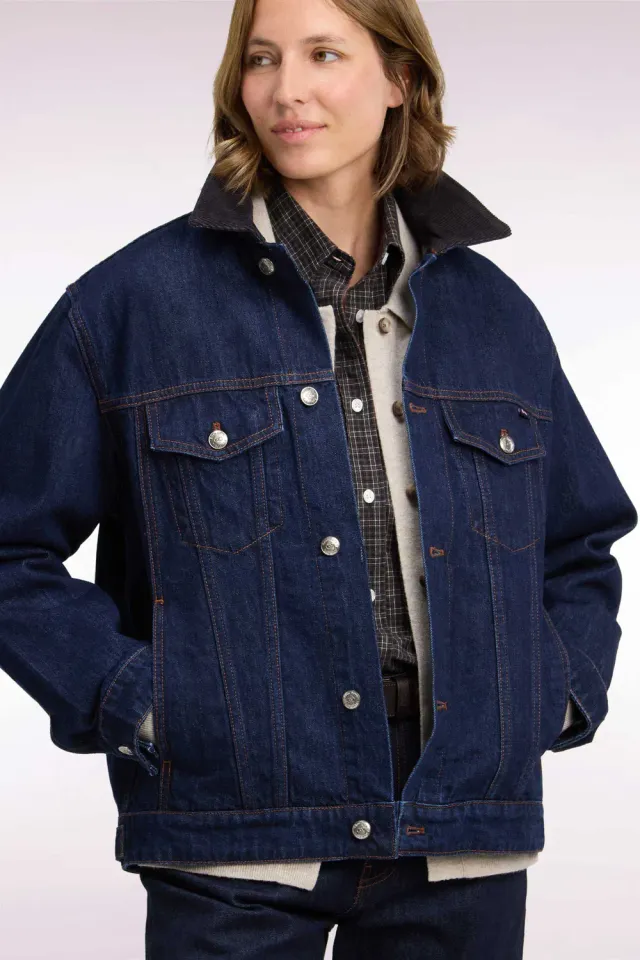 Eden Park blouson denim brut col velours femme