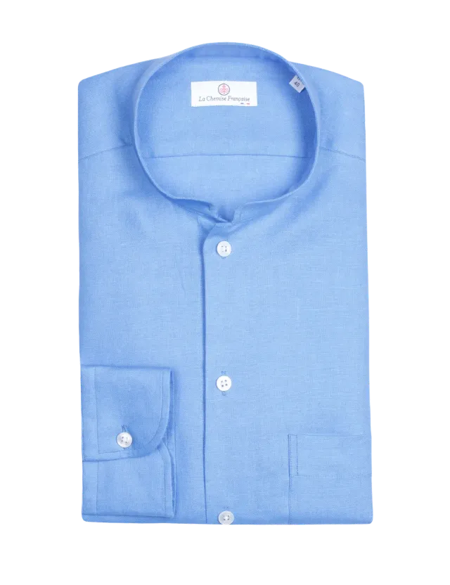 La Chemise Française Lin Normand Azur chemise homme col Mao