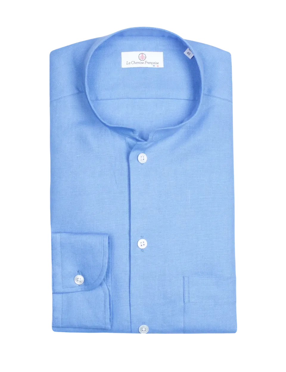 La Chemise Française Lin Normand Azur chemise homme col Mao