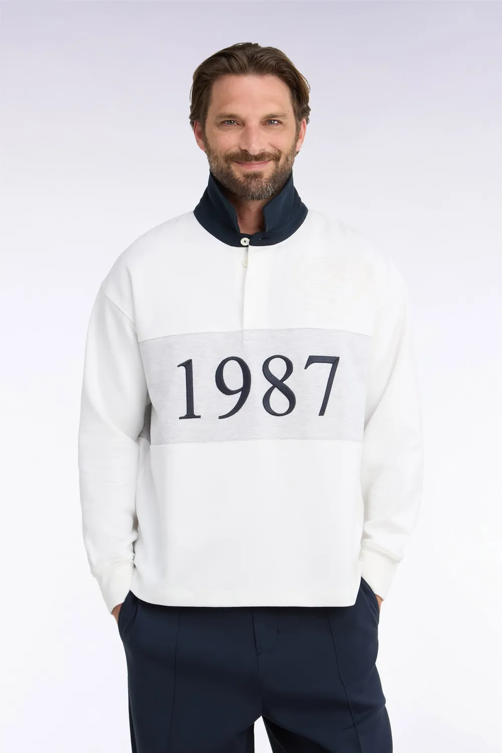 Eden Park sweatshirt interlock écru chiné loose unisexe