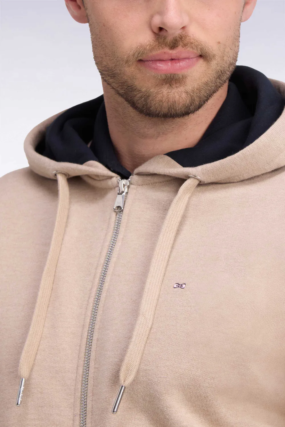 Eden Park sweat capuche zippé molleton beige