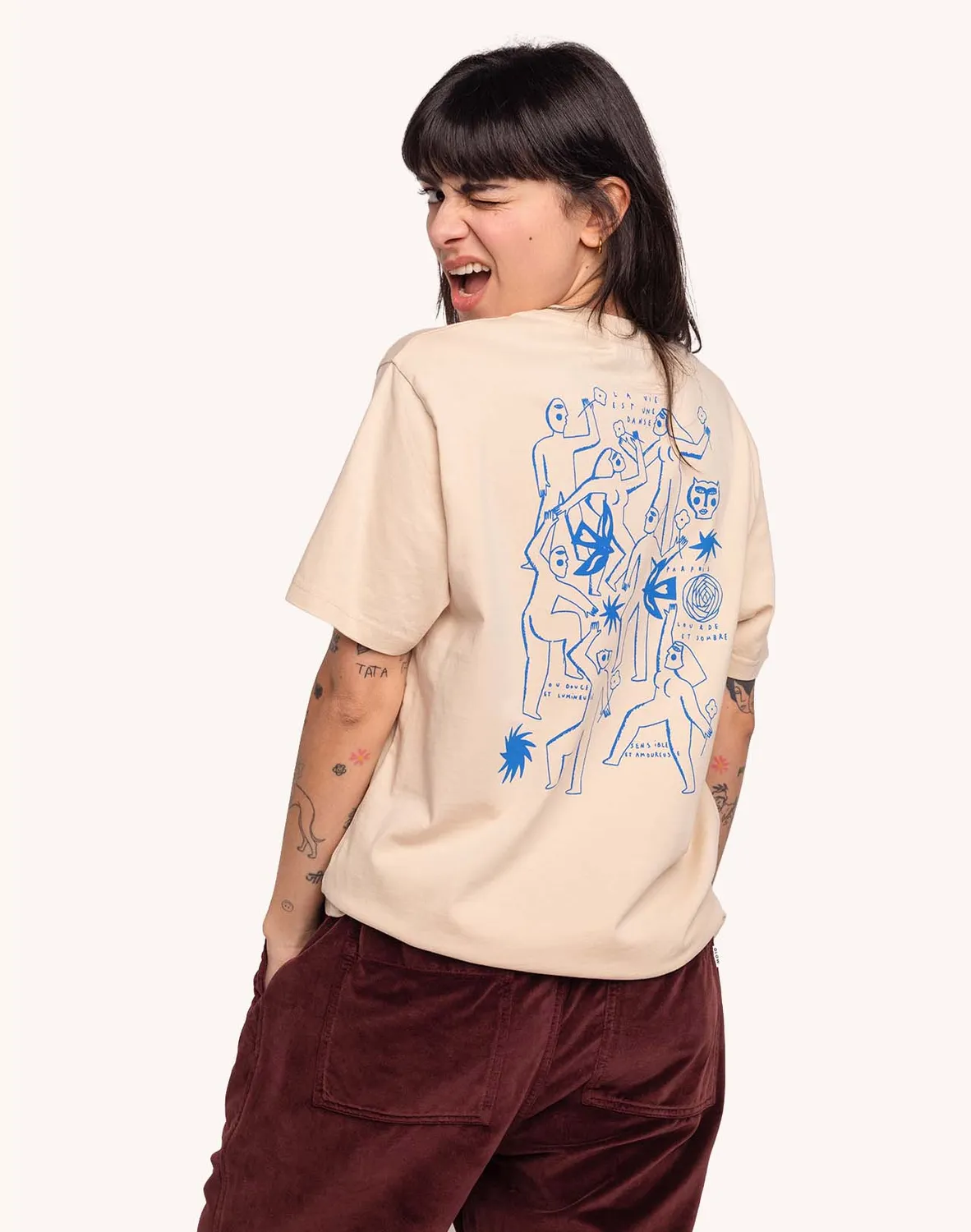 OLOW Life Dance t-shirt crème coton bio brodé
