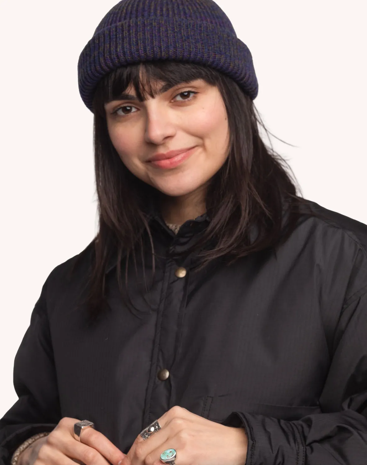 OLOW Falco bonnet laine mérinos bleu marine chiné