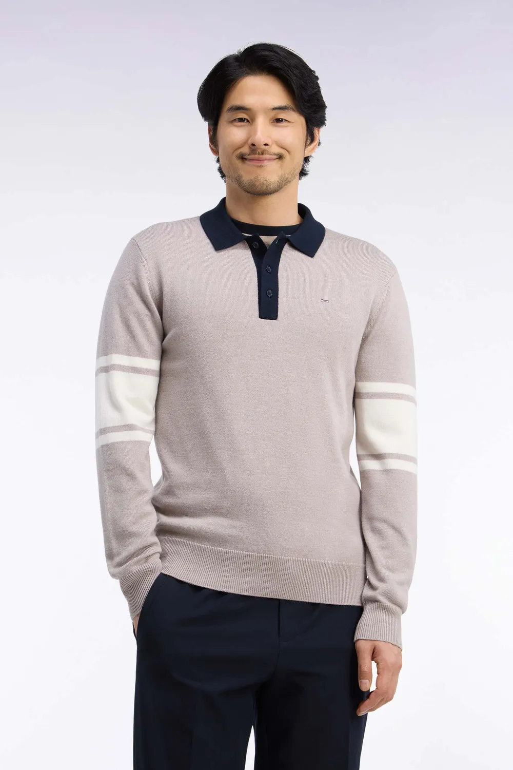Eden Park pull col polo H26MAIPU0036 beige mérinos