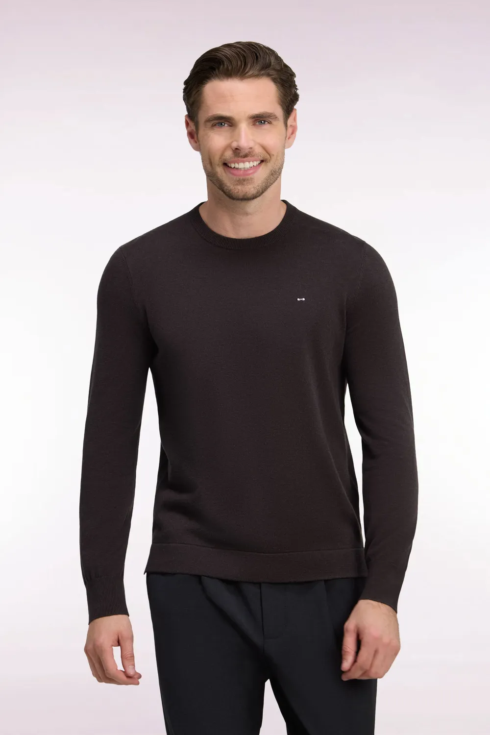 Eden Park pull col rond marron coton viscose homme