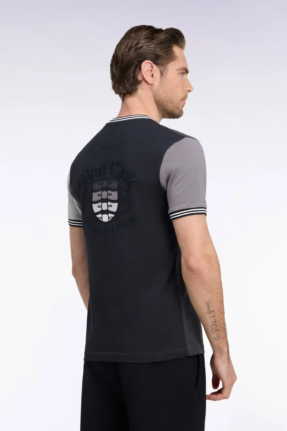 Eden Park Color Block t-shirt gris bicolore coupe droite coton