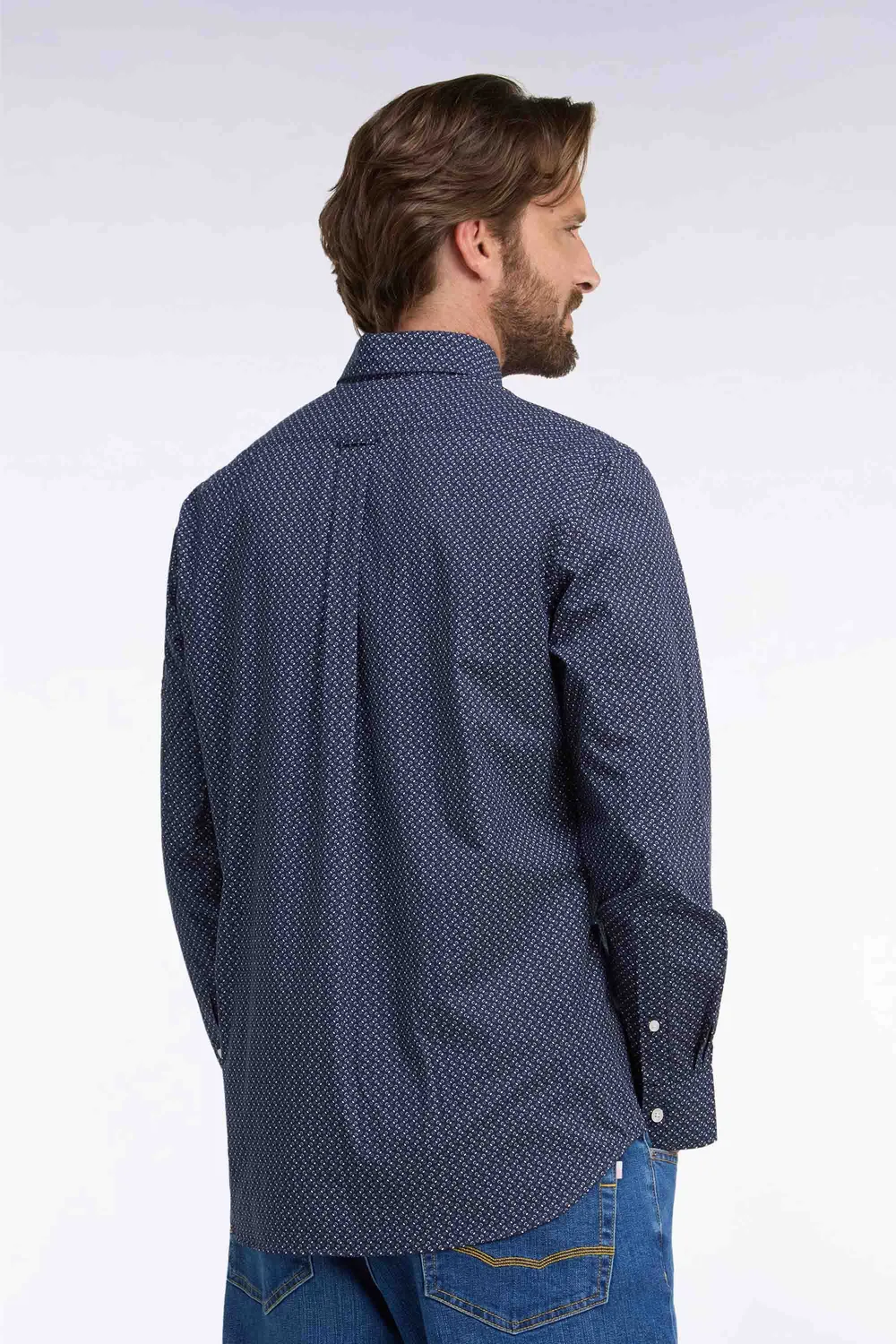 Eden Park chemise popeline coton marine micromotifs papillon