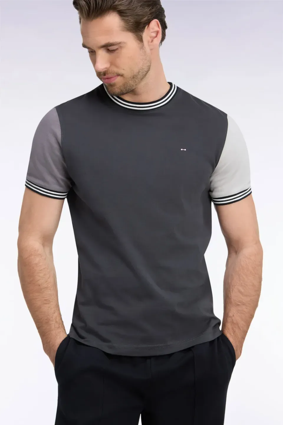 Eden Park Color Block t-shirt gris bicolore coupe droite coton