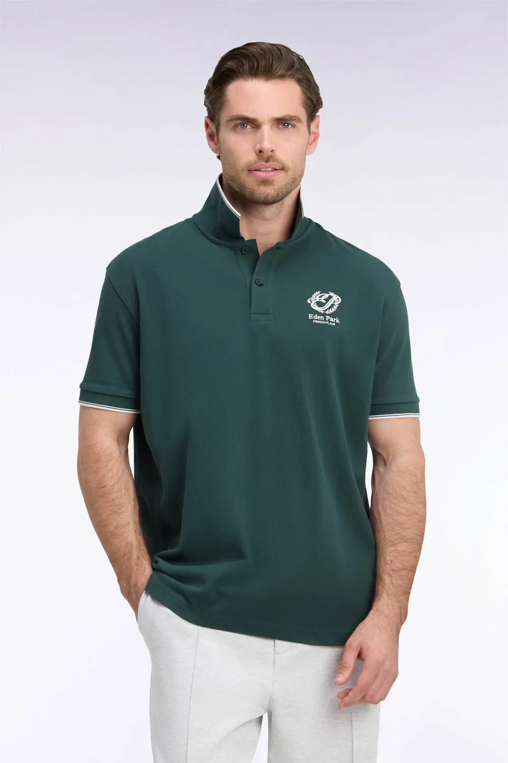Eden Park Heritage polo coton vert écusson homme droit
