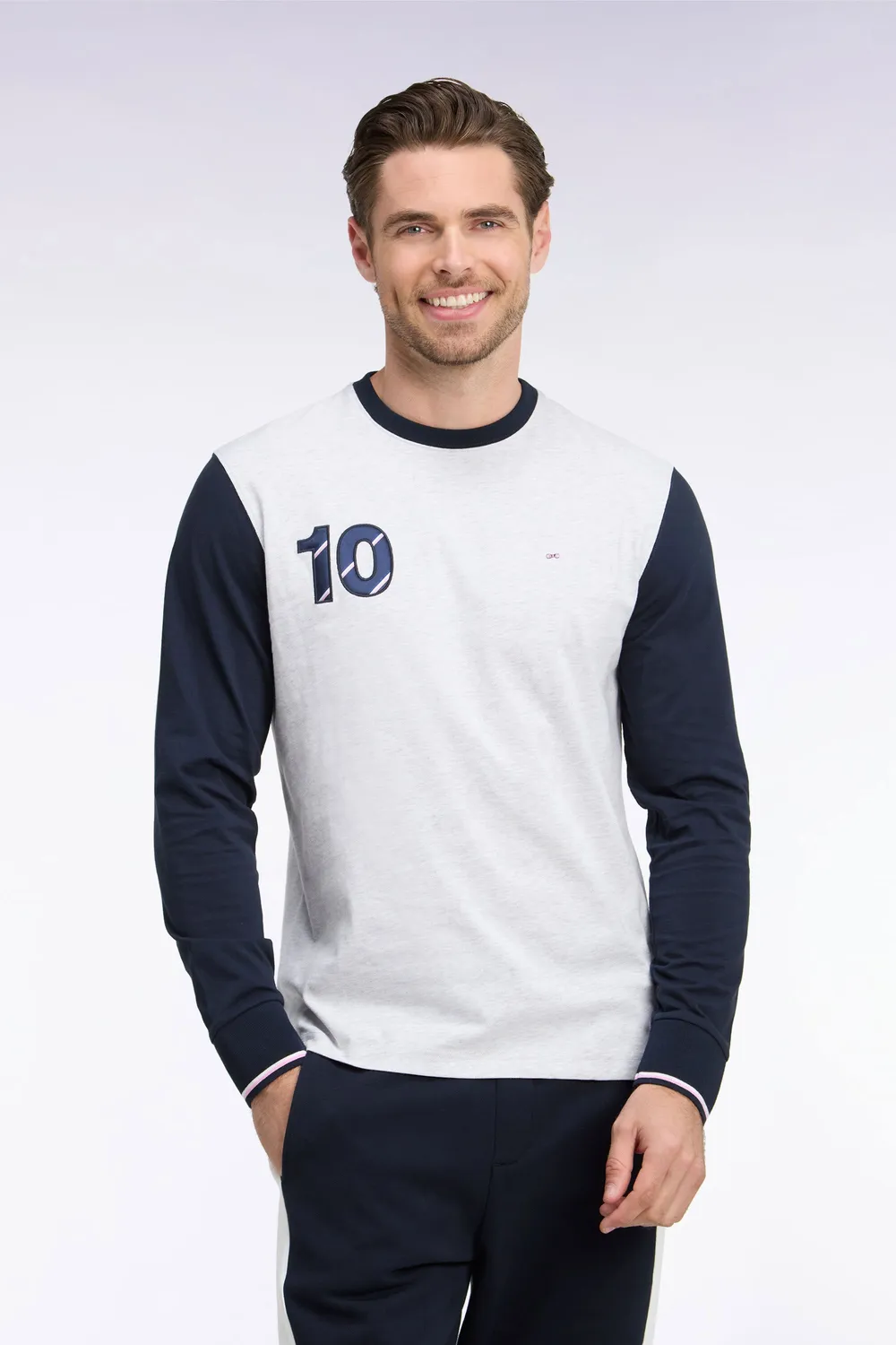 Eden Park t-shirt manches longues bicolore gris coton homme