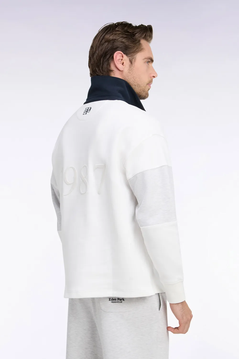 Eden Park Heritage sweat unisexe écru col maillot coupe loose