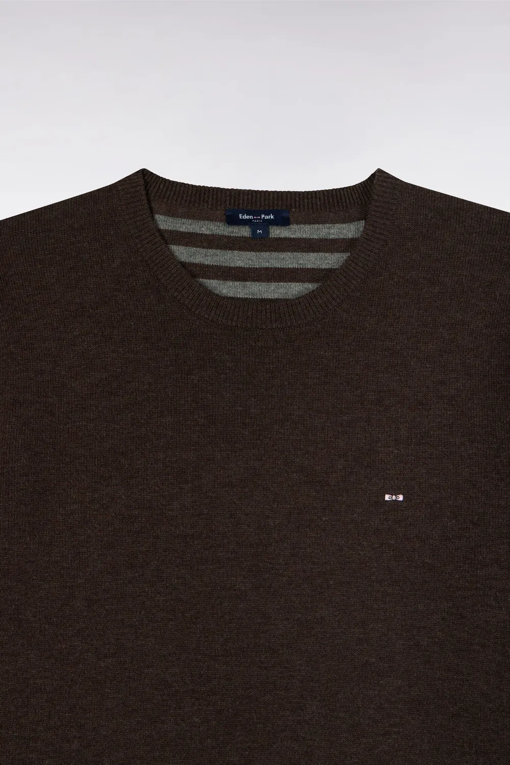 Eden Park pull col rond laine coton marron coupe droite
