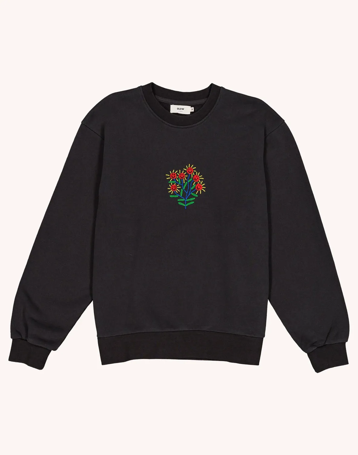 OLOW Happy Flower sweat noir carbone coton bio