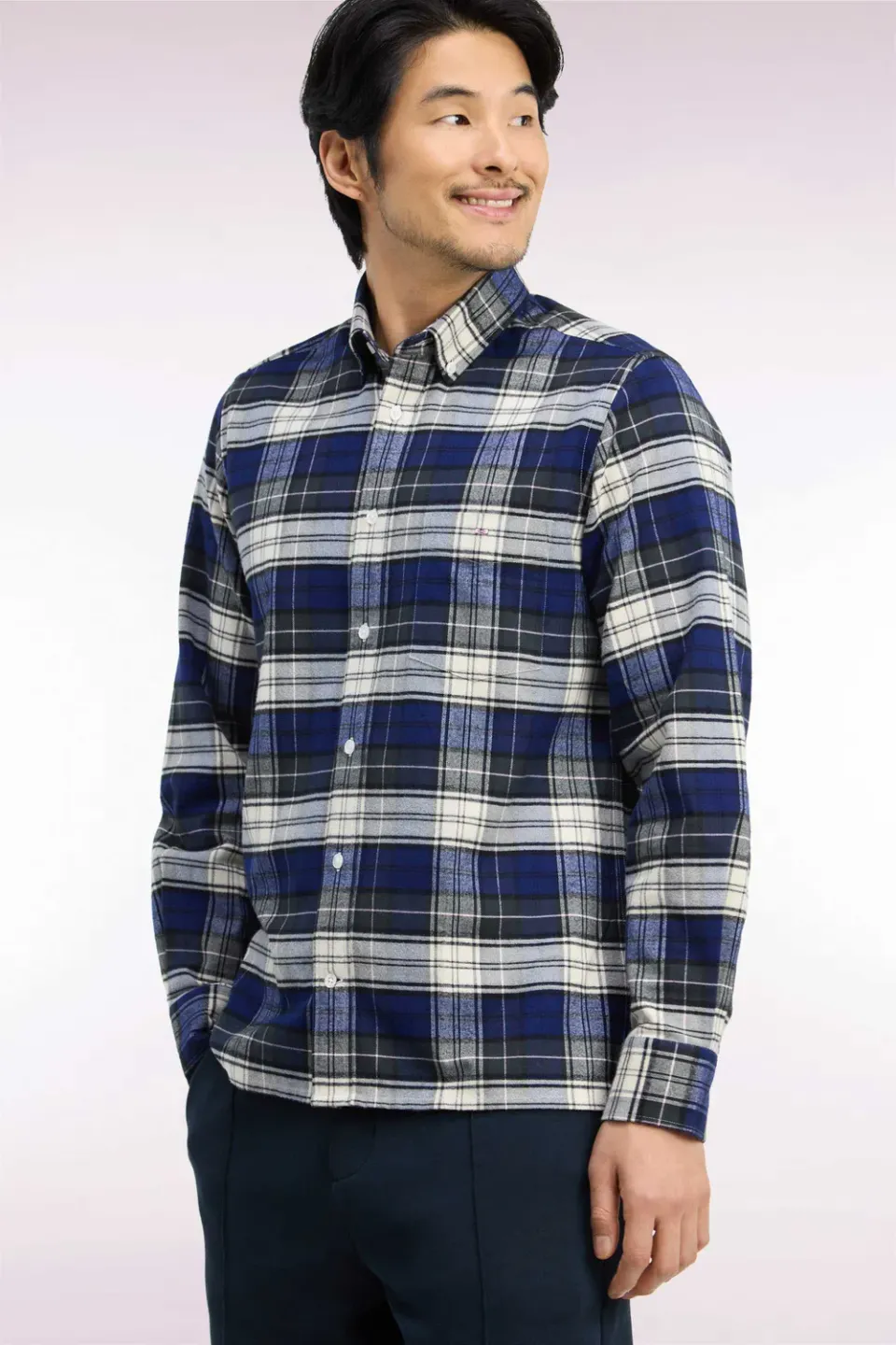 Eden Park chemise carreaux vert marine coton droite