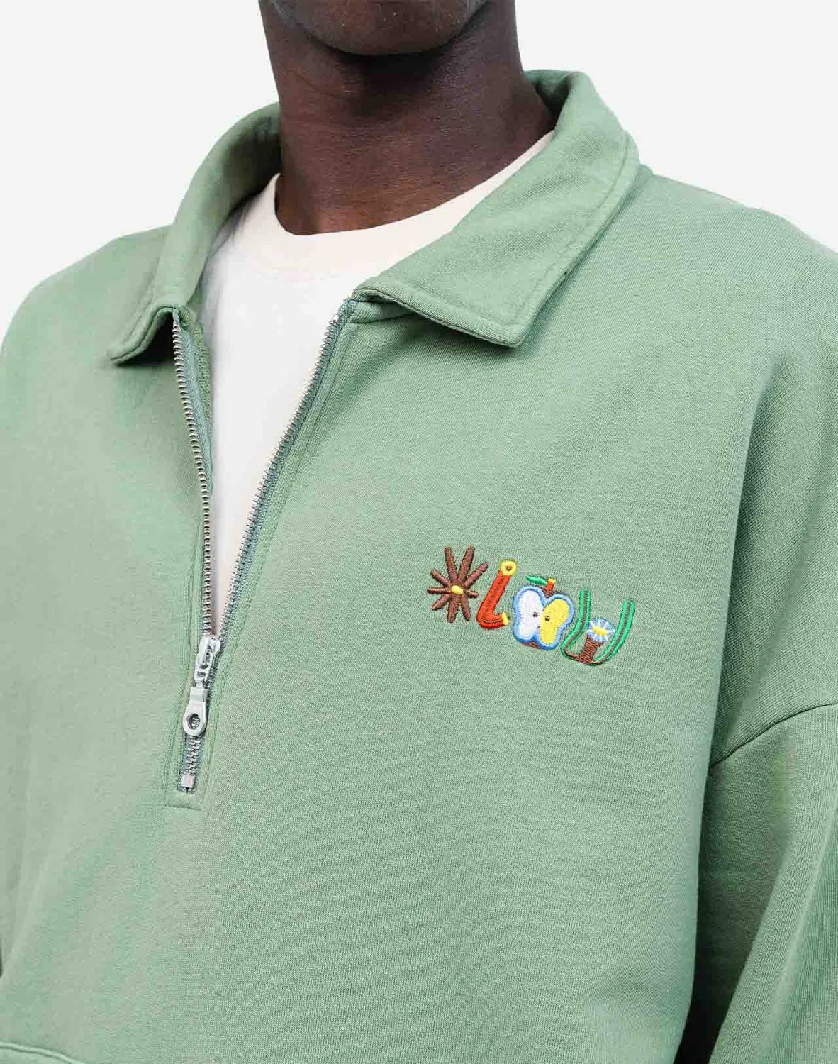 Olow Manso Pictures sweat vert sauge col polo