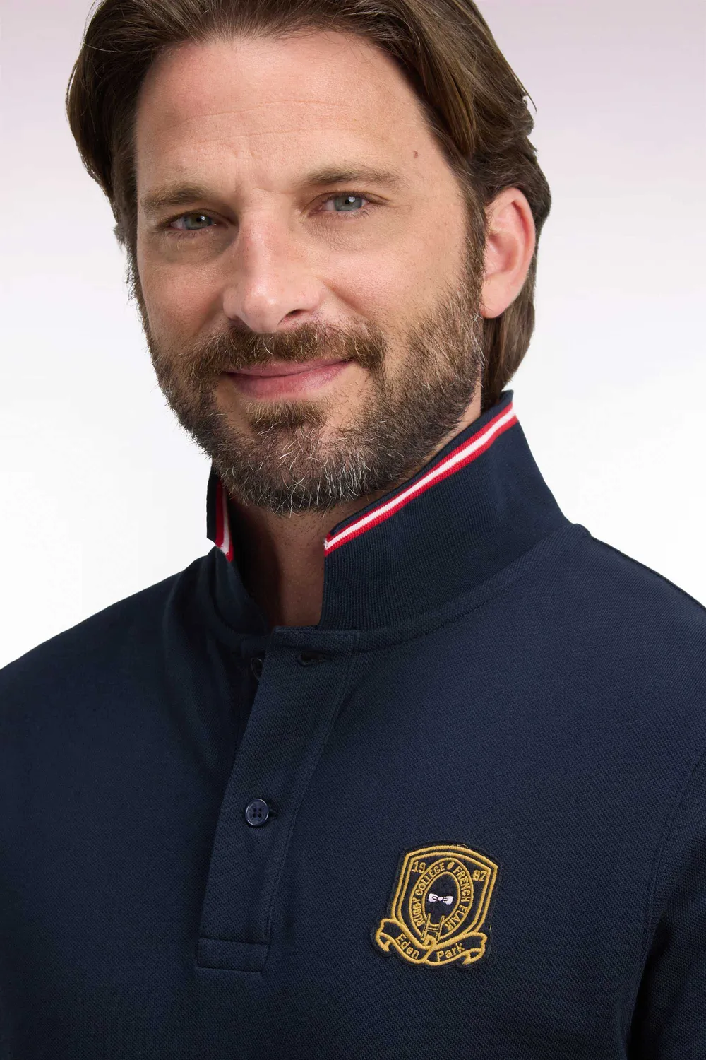 Eden Park College polo coton marine écusson droit
