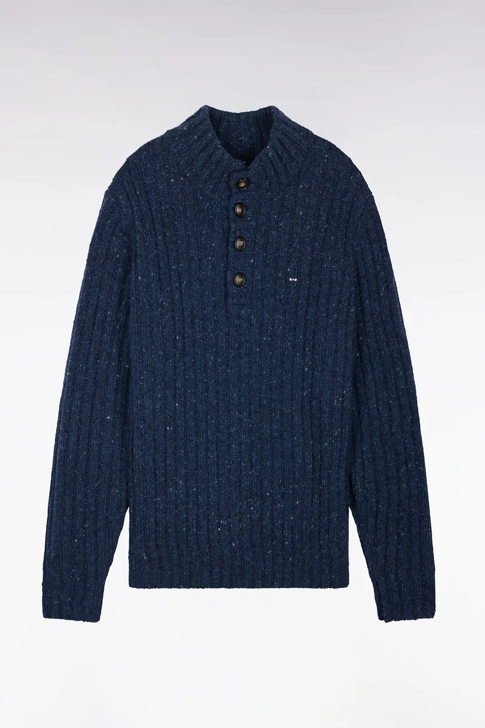 Eden Park pull col montant bleu chiné maille épaisse homme